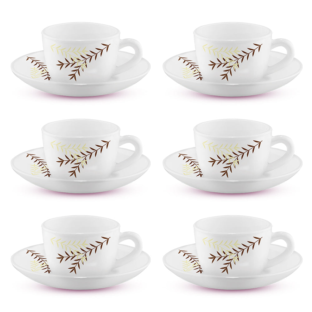 Larah by Borosil Oak Cup n Saucer Set 90 ml x 12