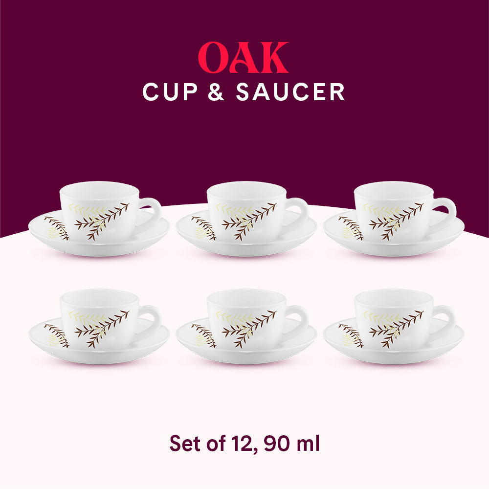 Larah by Borosil Oak Cup n Saucer Set 90 ml x 12