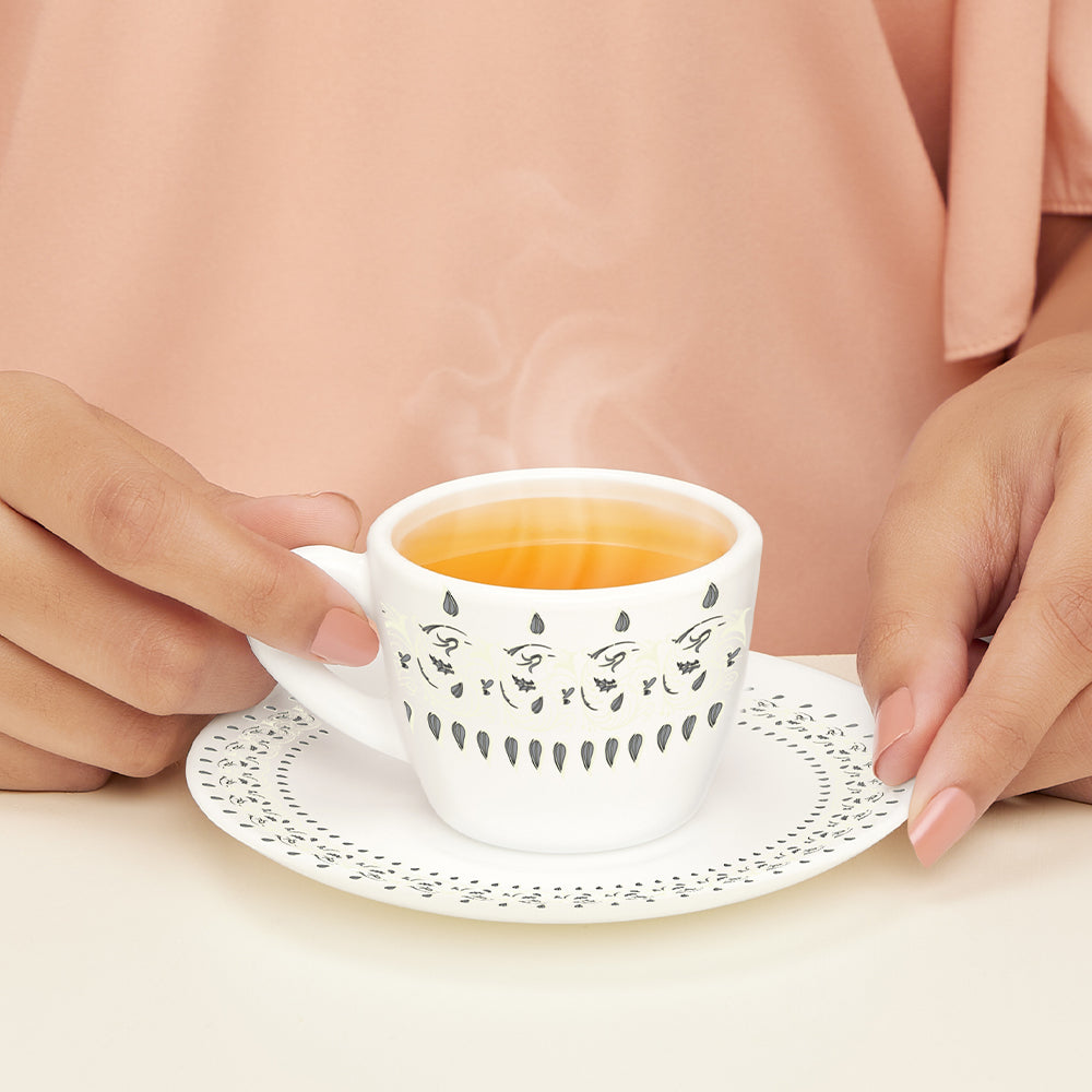 Larah by Borosil Ora Gold Cup n Saucer Set 90 ml x 12