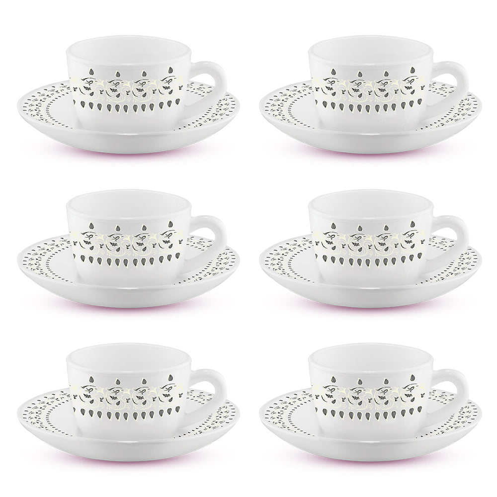 Larah by Borosil Ora Gold Cup n Saucer Set 90 ml x 12