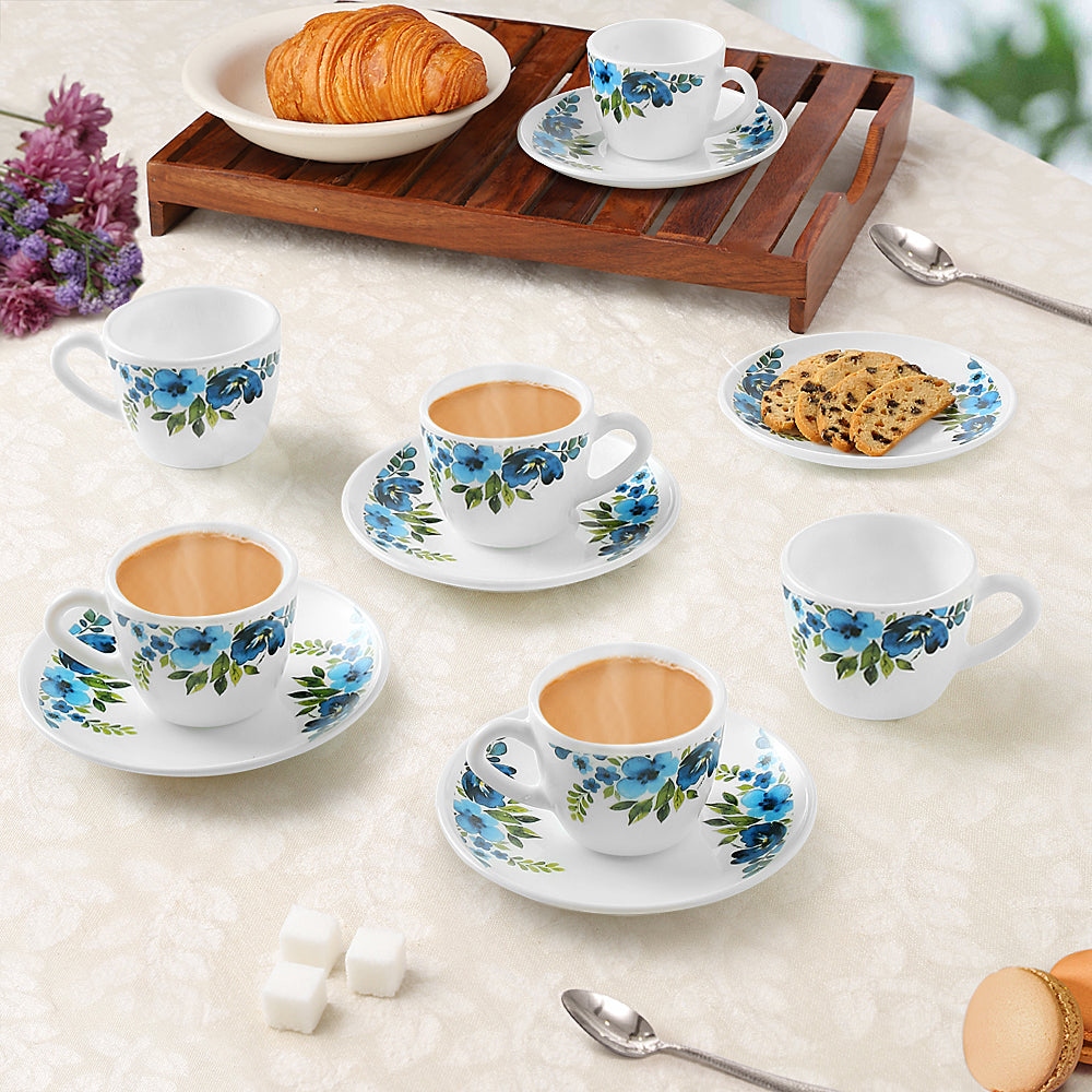 Larah by Borosil Pansy Cup n Saucer Set 90 ml x 12