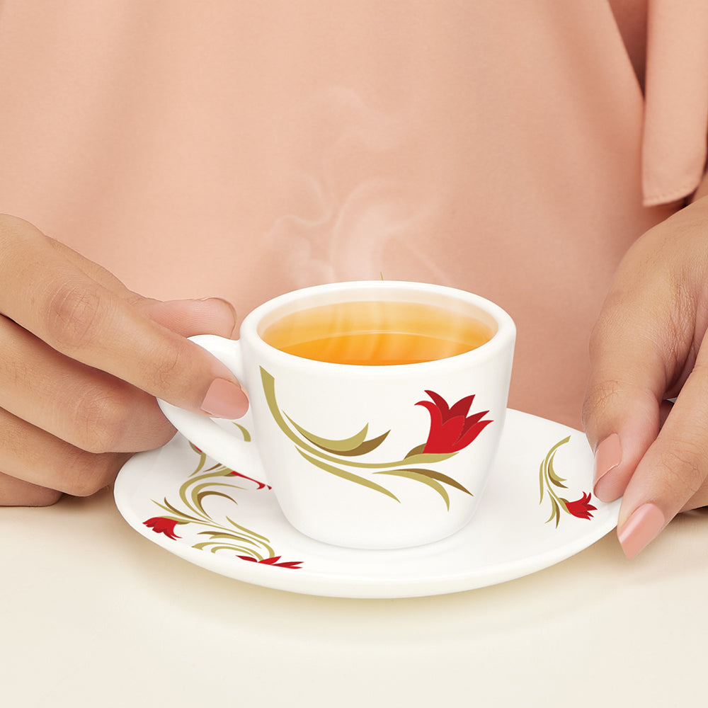 Larah by Borosil Red Lily Cup n Saucer Set 90 ml x 12