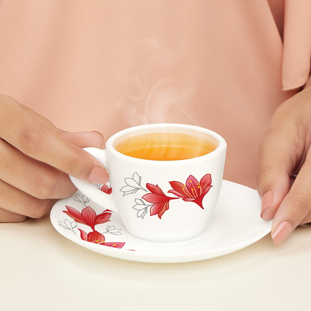 Larah by Borosil Ruby Cup n Saucer Set 90 ml x 12