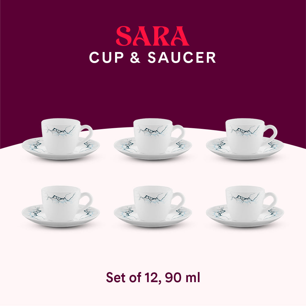Larah by Borosil Sara Cup n Saucers Set 90 ml x 12