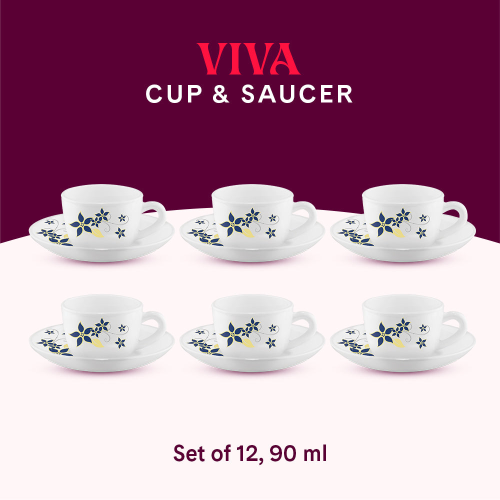 Larah by Borosil Viva Cup n Saucer Set 90 ml x 12