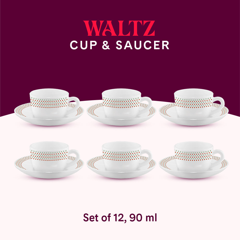 Larah by Borosil Waltz Cup n Saucer Set 90 ml x 12