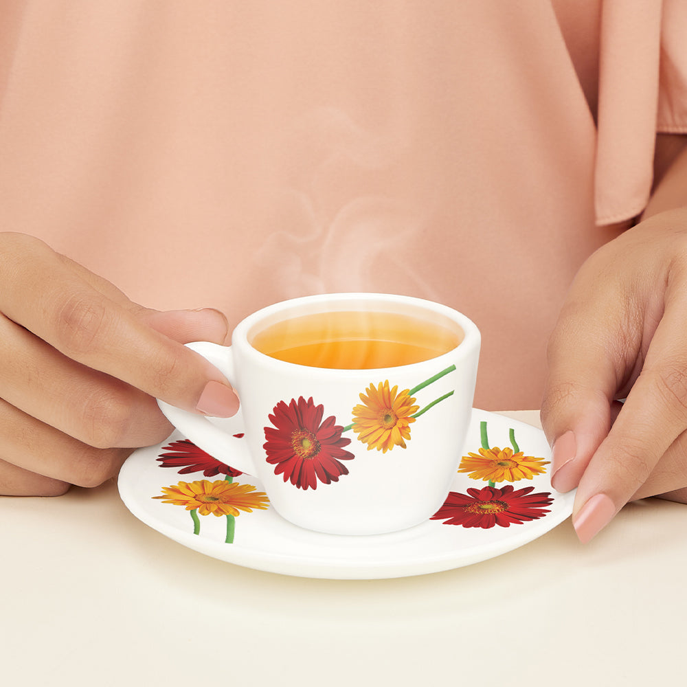 Larah by Borosil Zinnia Cup n Saucer Set 90 ml x 12