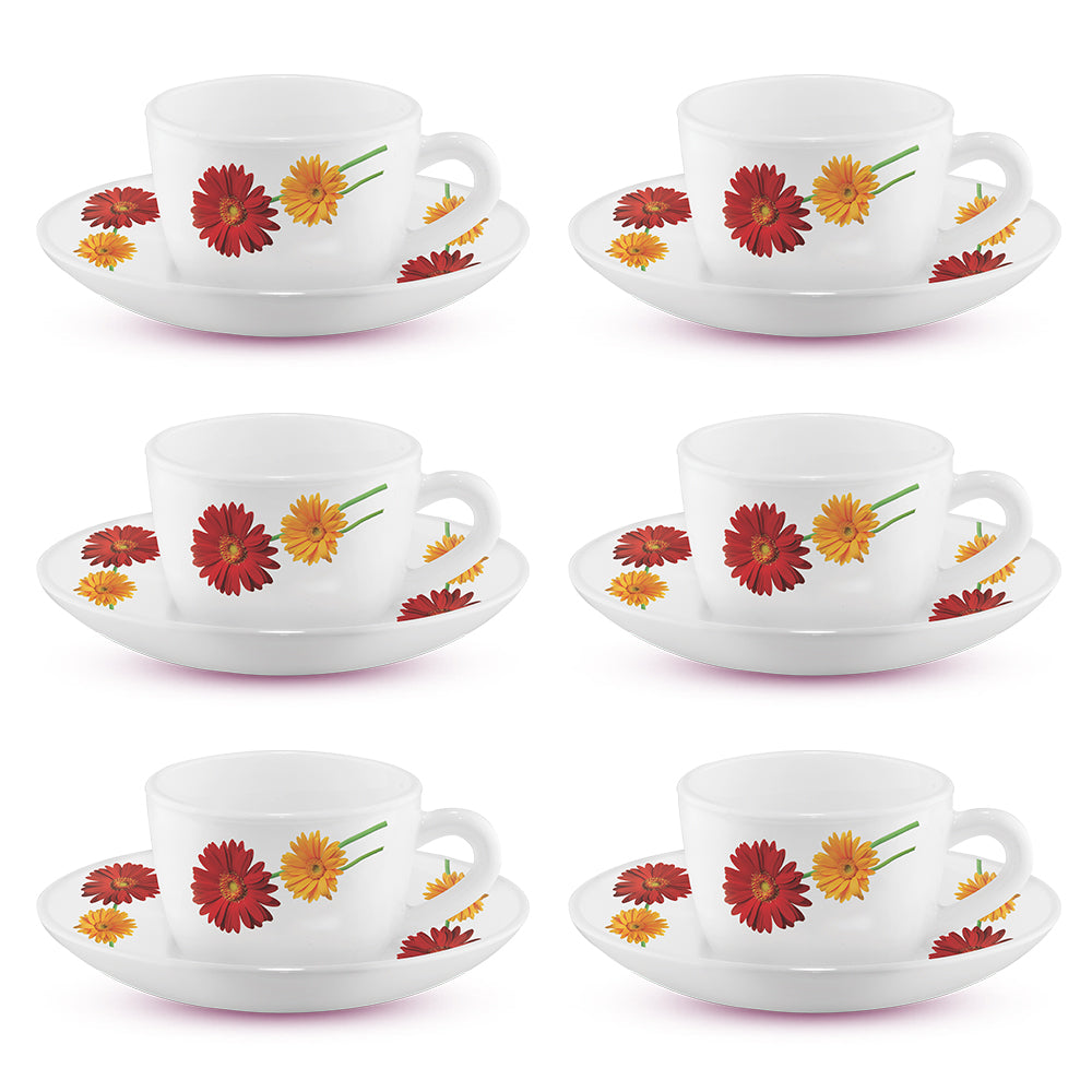 Larah by Borosil Zinnia Cup n Saucer Set 90 ml x 12