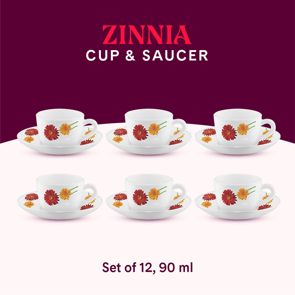 Larah by Borosil Zinnia Cup n Saucer Set 90 ml x 12