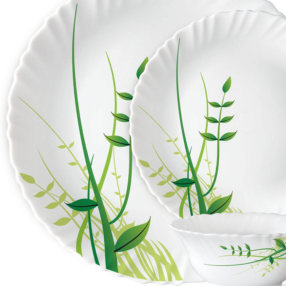 Larah by Borosil Green Herbs Dinner Set 12 pc Set: Serves 4