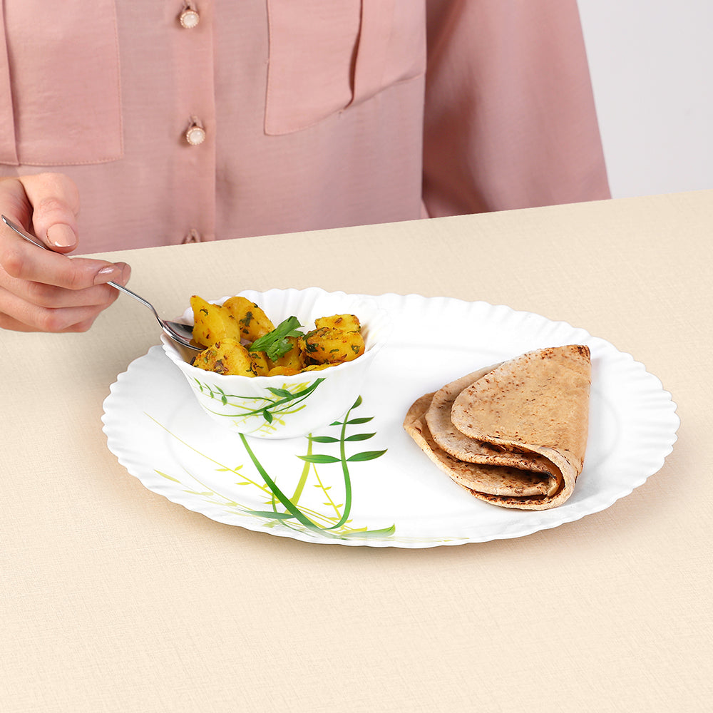 Larah by Borosil Green Herbs Dinner Set 12 pc Set: Serves 4