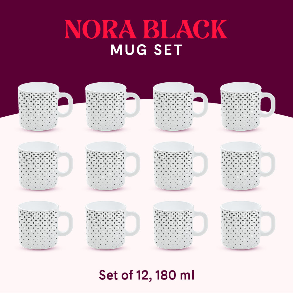 Larah by Borosil Nora Black Mug Set 180 ml x 12