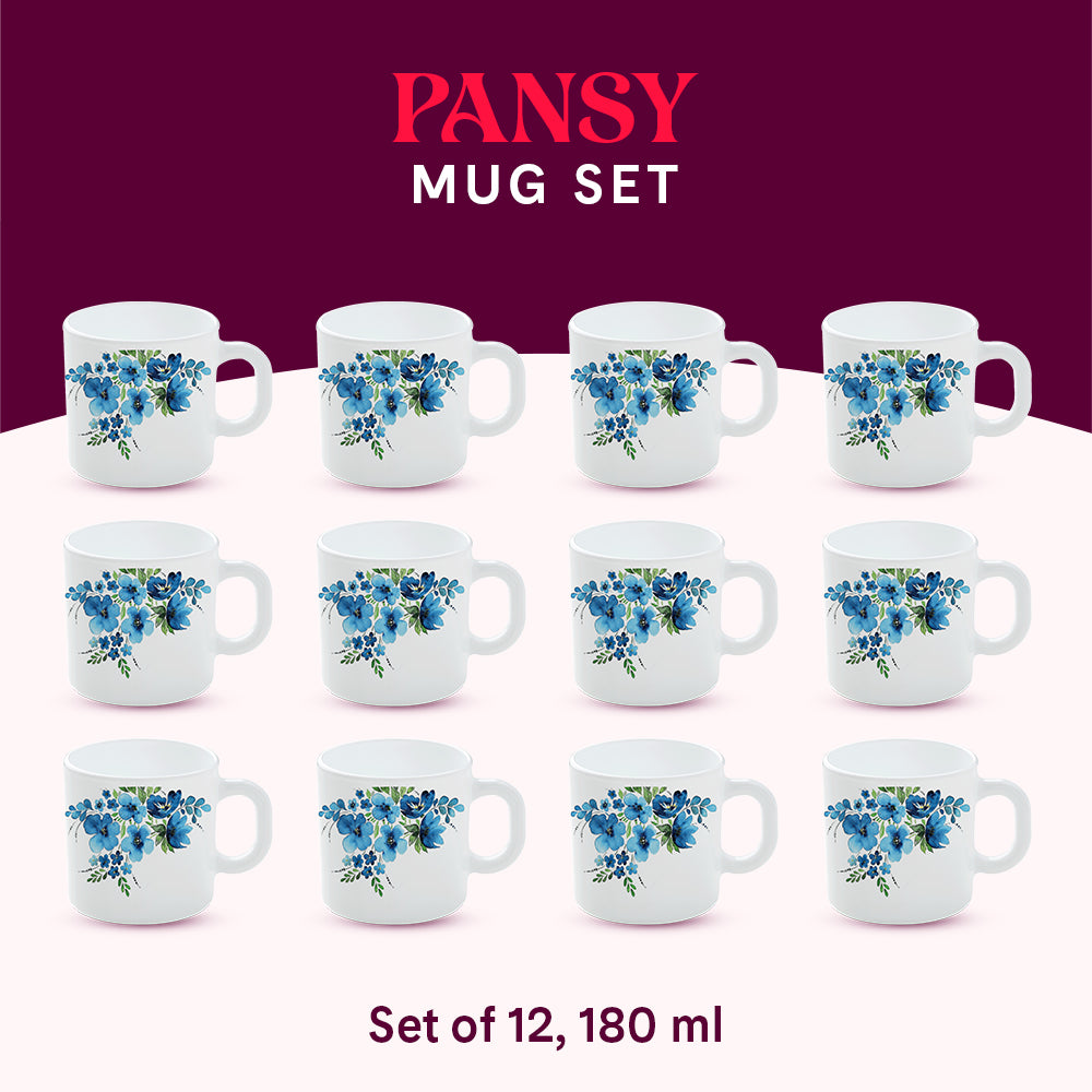 Larah by Borosil Pansy Mug Set 180 ml x 12