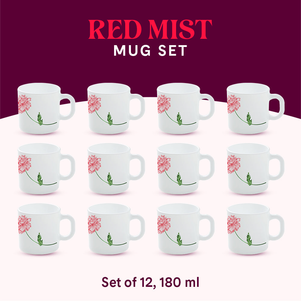 Larah by Borosil Red Mist Mug Set 180 ml x 12