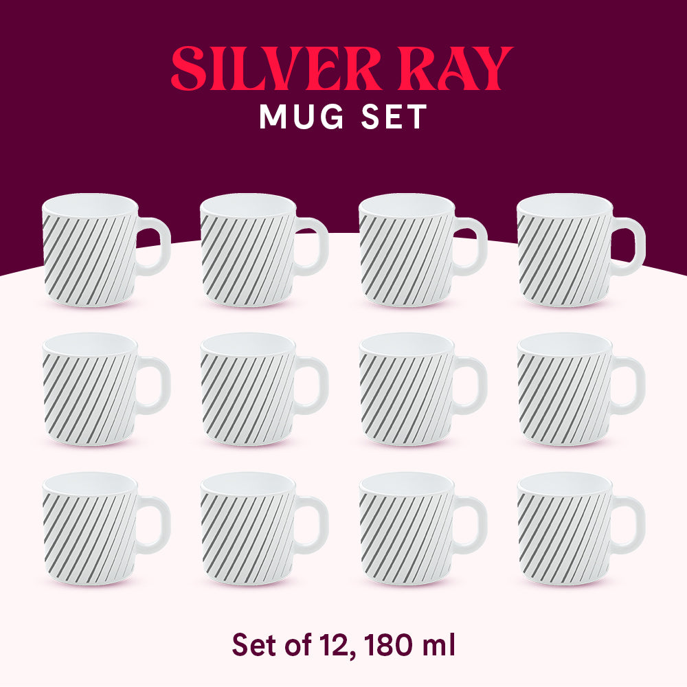 Larah by Borosil Silver Ray Mug Set 12 x 180 ml
