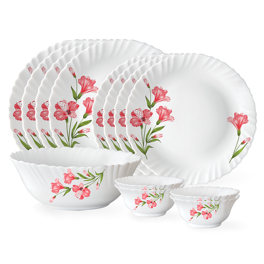 Larah by Borosil, Marina Peach Dinner Set 13 pc Set: Serves 4