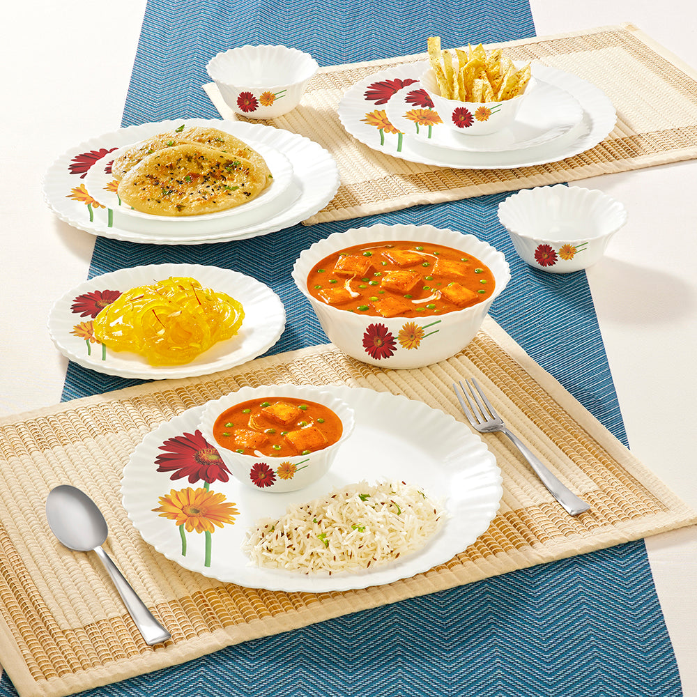 Larah by Borosil Zinnia Dinner Set 13 pc Set: Serves 4