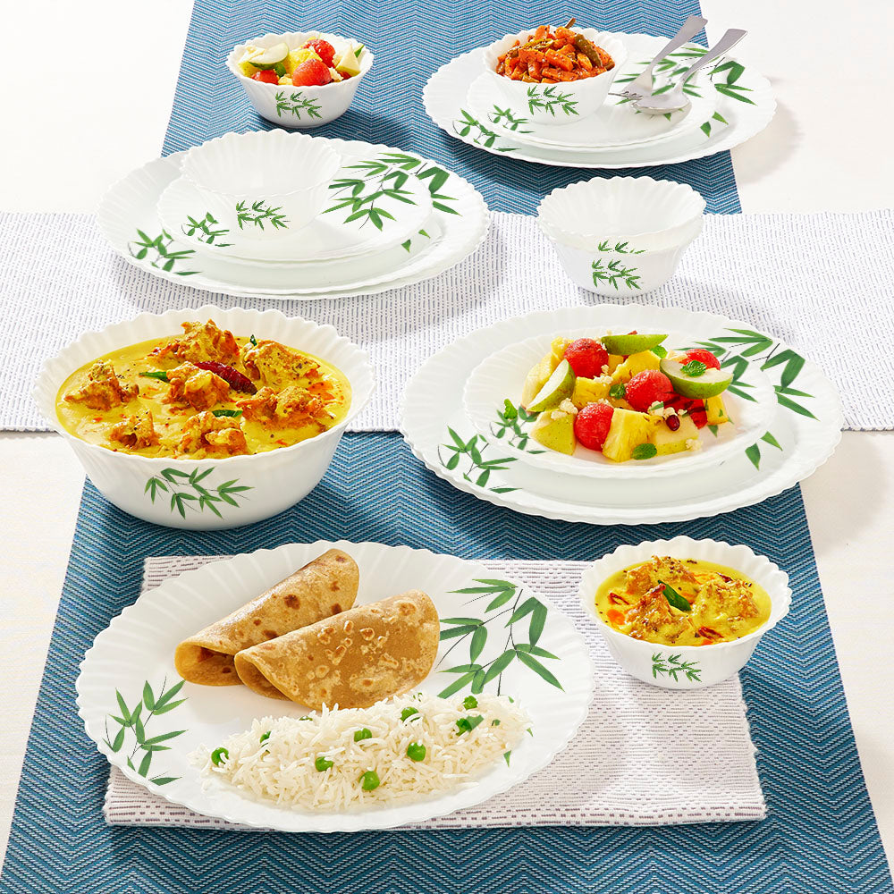 Larah by Borosil Bamboo Leaves Dinner Set 19 pc Set: Serves 6