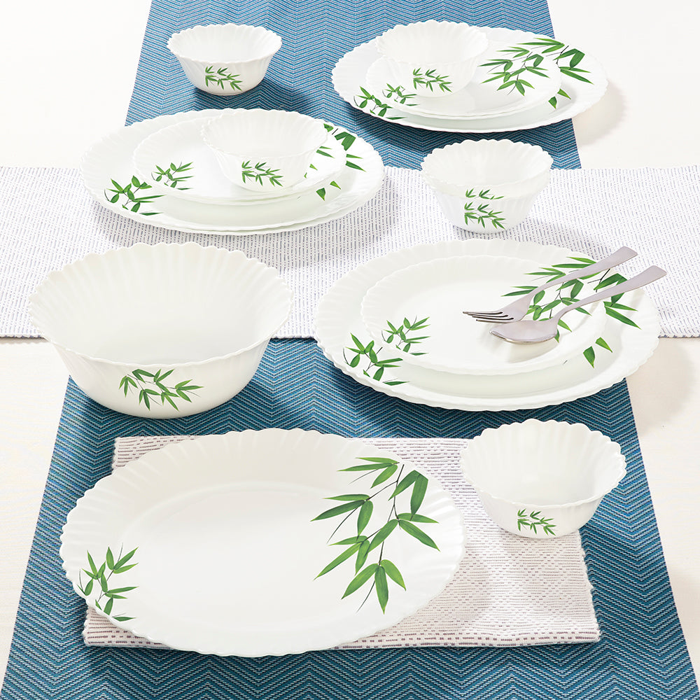Larah by Borosil Bamboo Leaves Dinner Set 19 pc Set: Serves 6