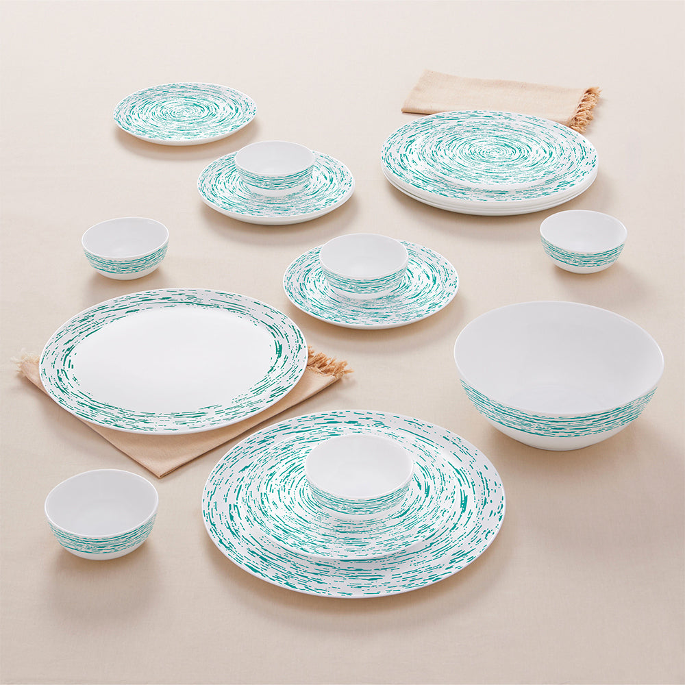 Larah by Borosil, Opalware, Microwave Safe, Blue Nova Dinner Set (Serves 4,6,8) 19 pc Set: Serves 6