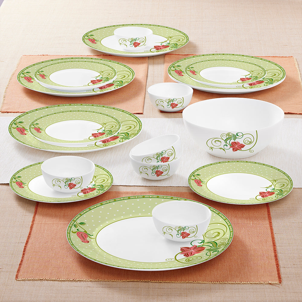Larah by Borosil Emerald Dinner Set 19 pc Set: Serves 6