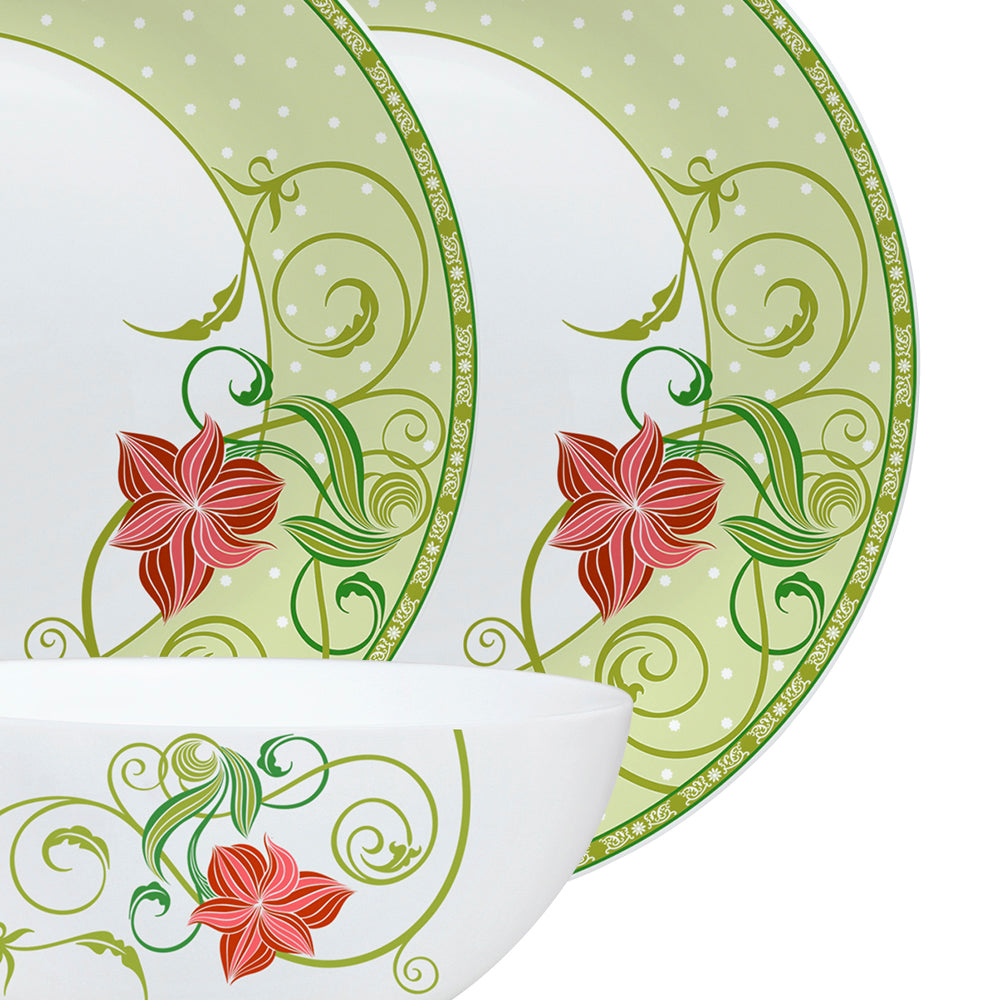 Larah by Borosil Emerald Dinner Set 19 pc Set: Serves 6