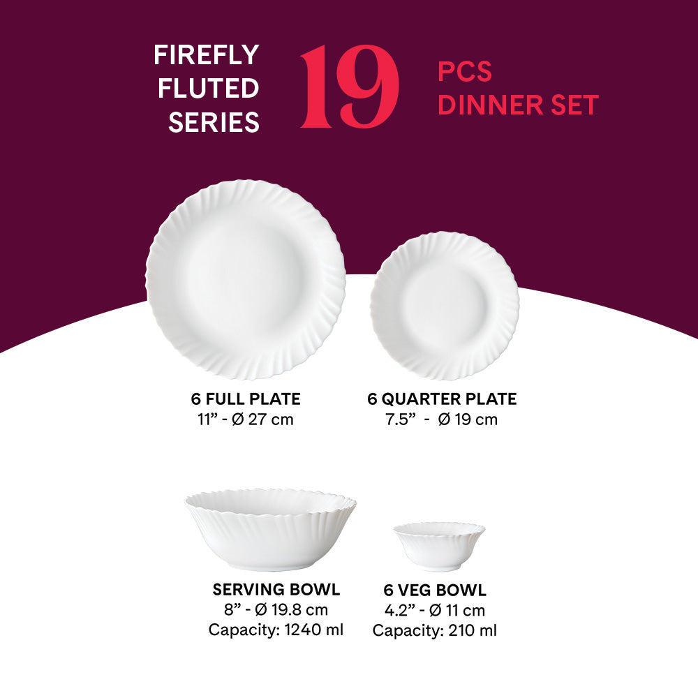 Larah by Borosil Firefly Dinner Set 19 pc Set: Serves 6