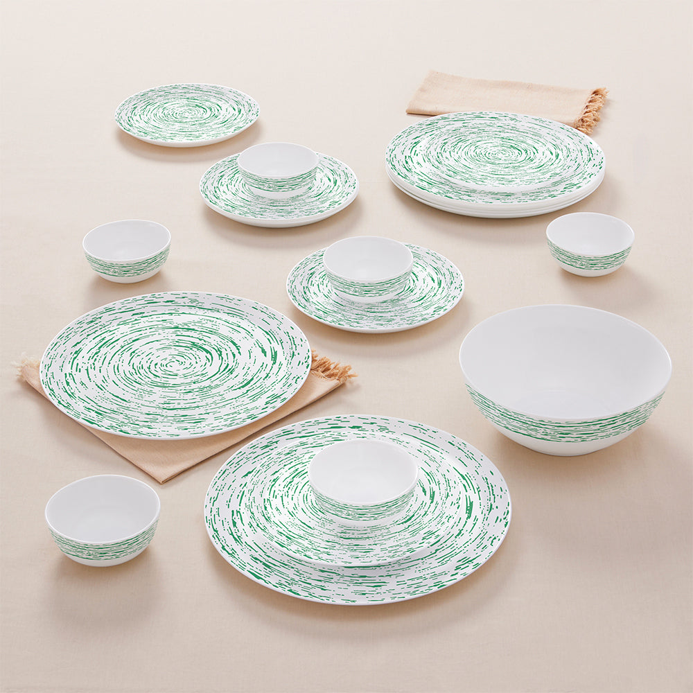 Larah by Borosil, Opalware, Microwave Safe, Green Nova Dinner Set (Serves 4,6,8) 19 pc Set: Serves 6