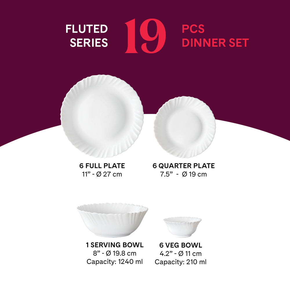 Larah by Borosil, Marina Blue Dinner Set 19 pc Set: Serves 6