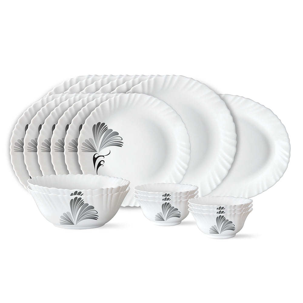 Larah by Borosil, Feather Dinner Set 21 pc Set: Serves 6