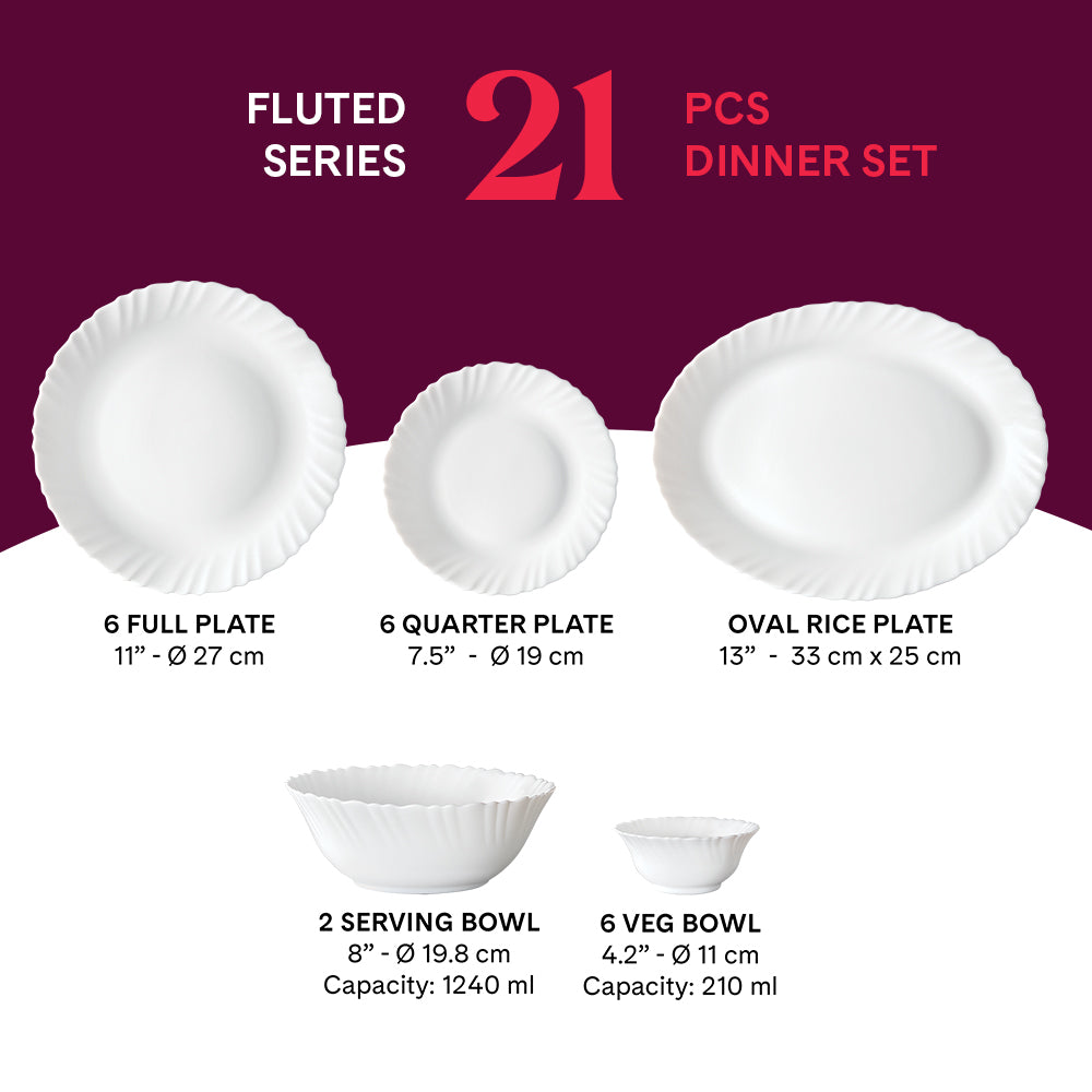 Larah by Borosil Fern Dinner Set 21 pc Set: Serves 6
