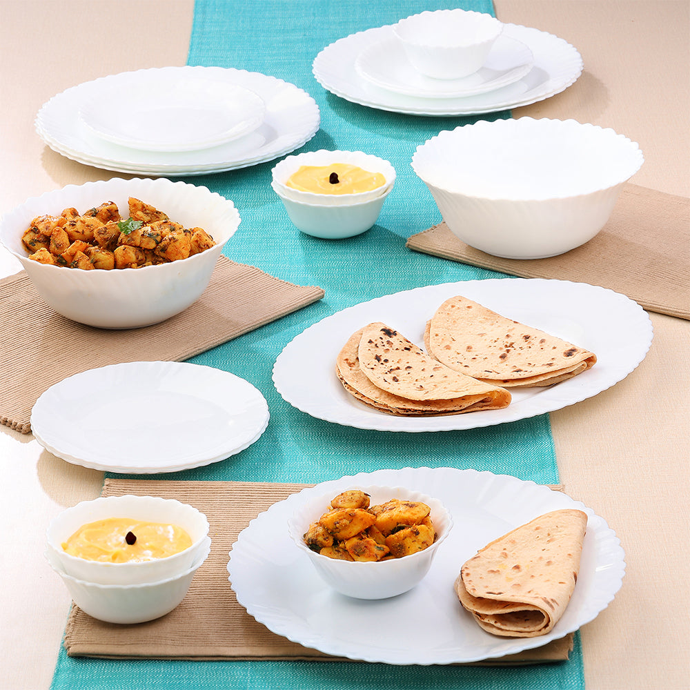 Larah by Borosil, Snow Dinner Set 21 pc Set: Serves 6