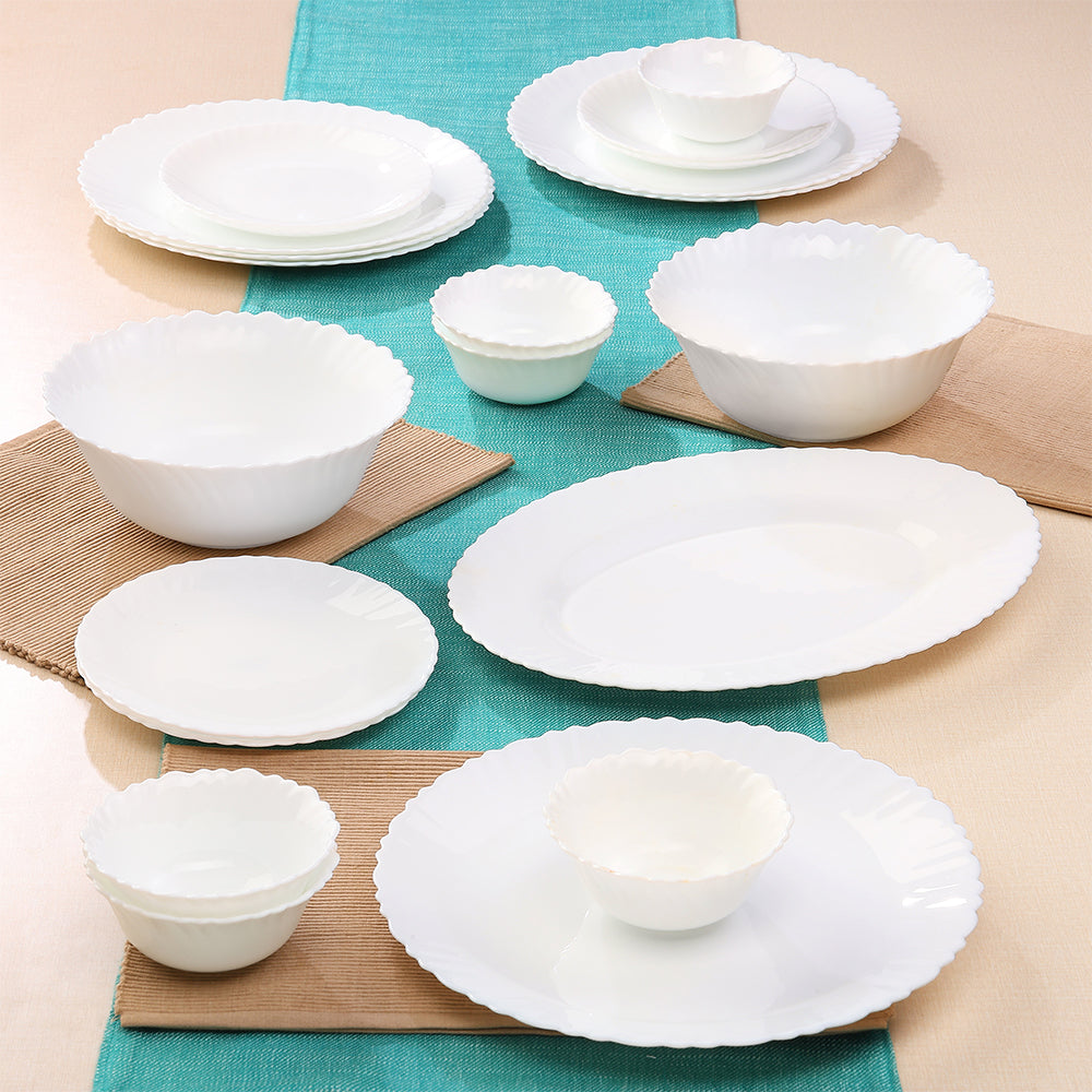 Larah by Borosil, Snow Dinner Set 21 pc Set: Serves 6