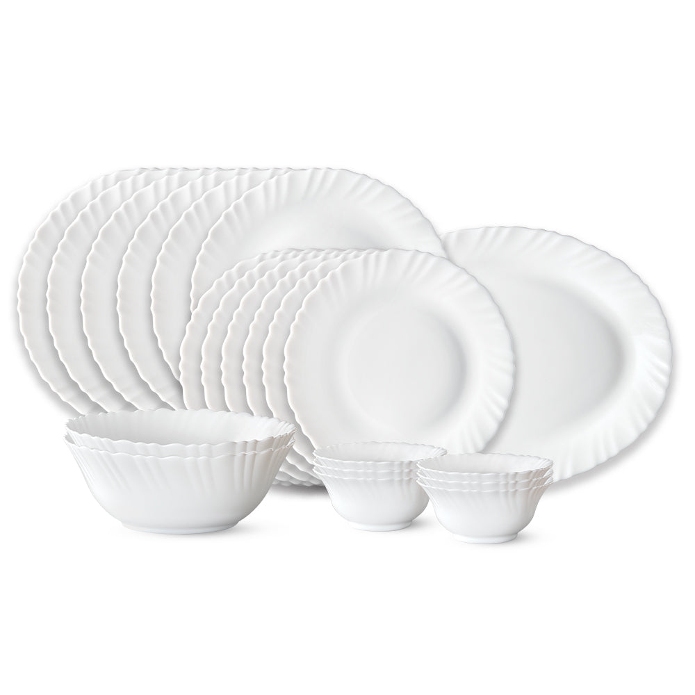Larah by Borosil, Snow Dinner Set 21 pc Set: Serves 6