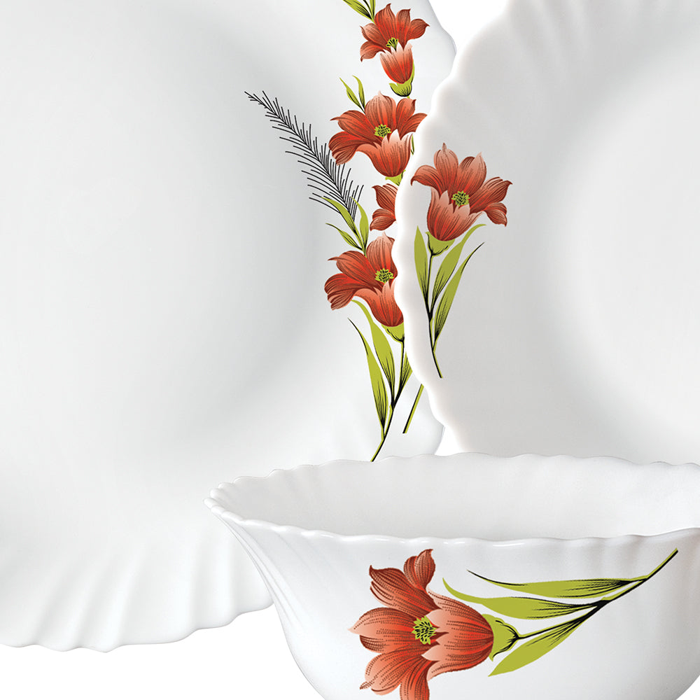 Larah by Borosil Red Iris Dinner Set 21 pc Set: Serves 6 (Option 1)