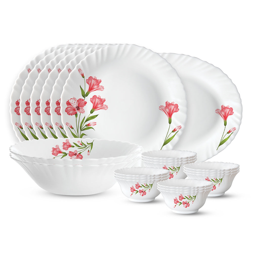 Larah by Borosil, Marina Peach Dinner Set 21 pc Set: Serves 6 (Option 3)