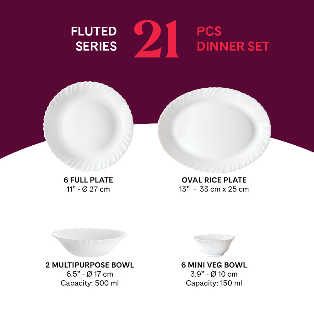 Larah by Borosil, Marina Peach Dinner Set 21 pc Set: Serves 6 (Option 3)