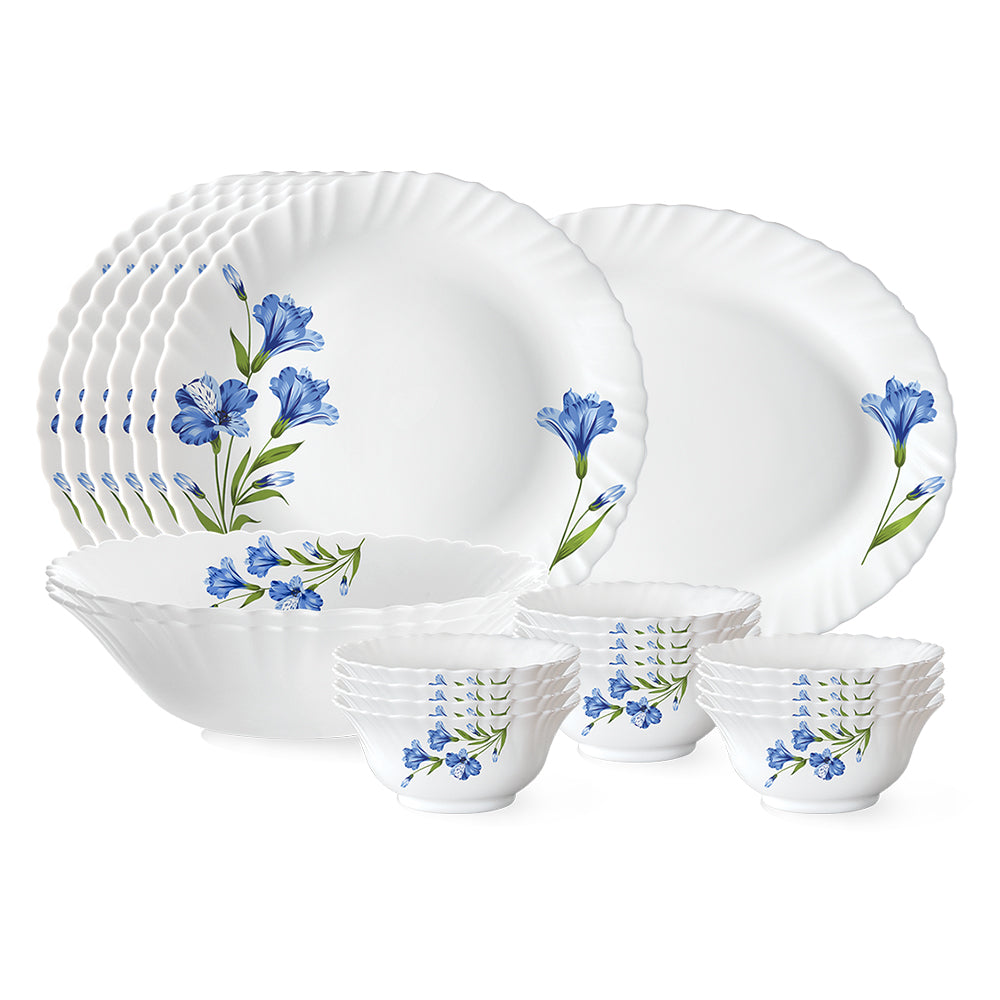 Larah by Borosil, Marina Blue Dinner Set 21 pc Set: Serves 6 (Option 3)