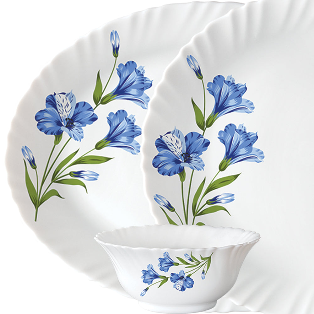 Larah by Borosil, Marina Blue Dinner Set 21 pc Set: Serves 6 (Option 3)