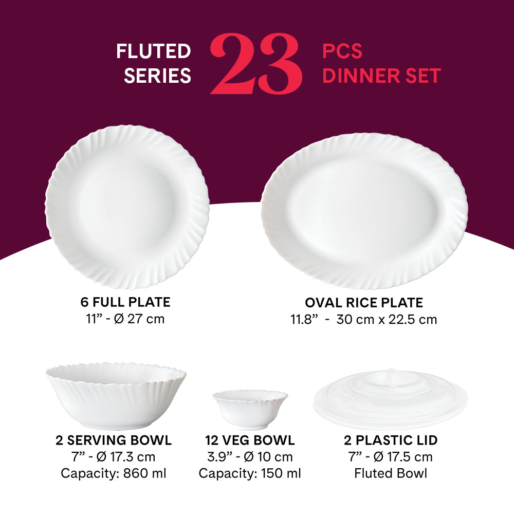 Larah by Borosil, Marina Peach Dinner Set 23 pc Set: Serves 6 (Option 2)