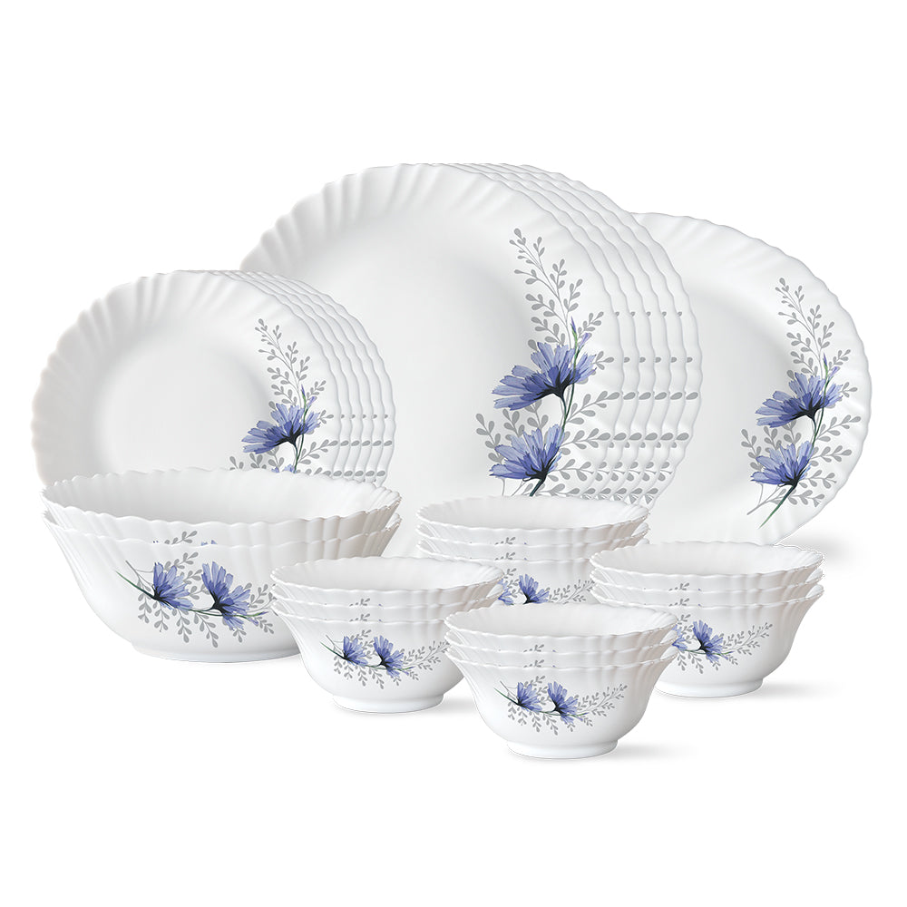 Larah by Borosil, Bellflower Dinner Set 27 pc Set: Serves 6