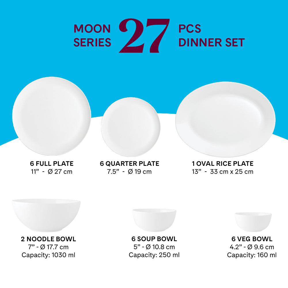 Larah by Borosil, Dora Dinner Set 27 pc Set: Serves 6