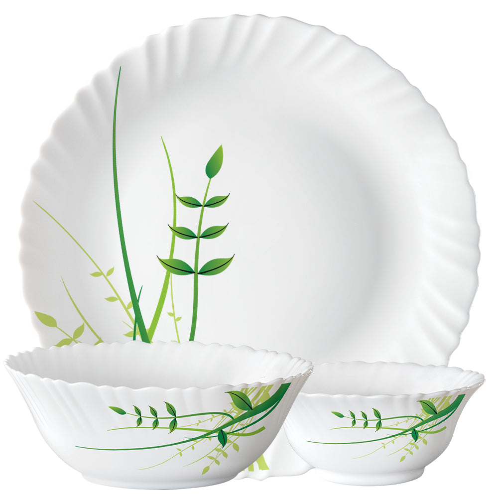 Larah by Borosil Green Herbs Dinner Set 27 pc Set: Serves 6 (Option 1)