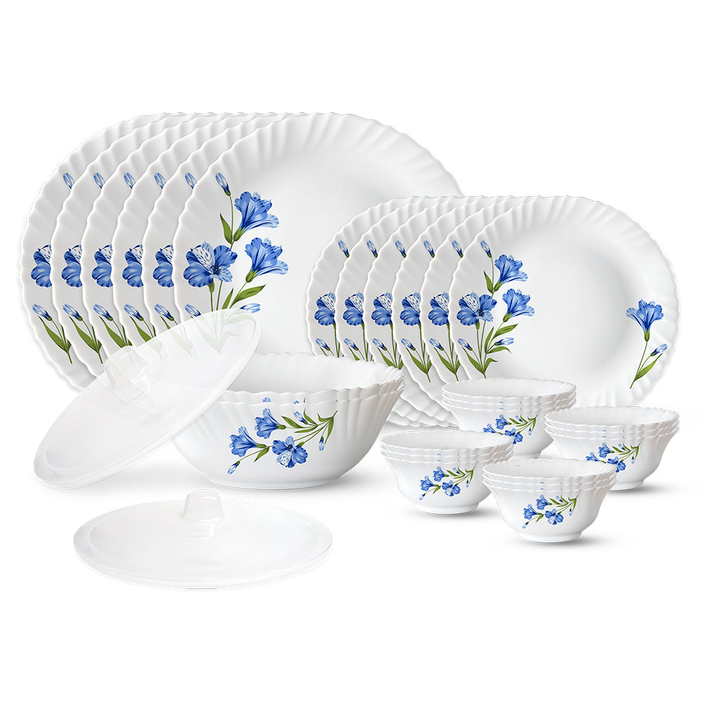Larah by Borosil, Marina Blue Dinner Set 28 pc Set: Serves 6