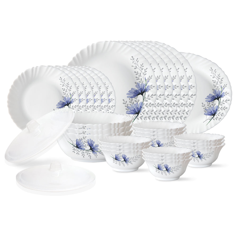 Larah by Borosil, Bellflower Dinner Set 31 pc Set: Serves 6