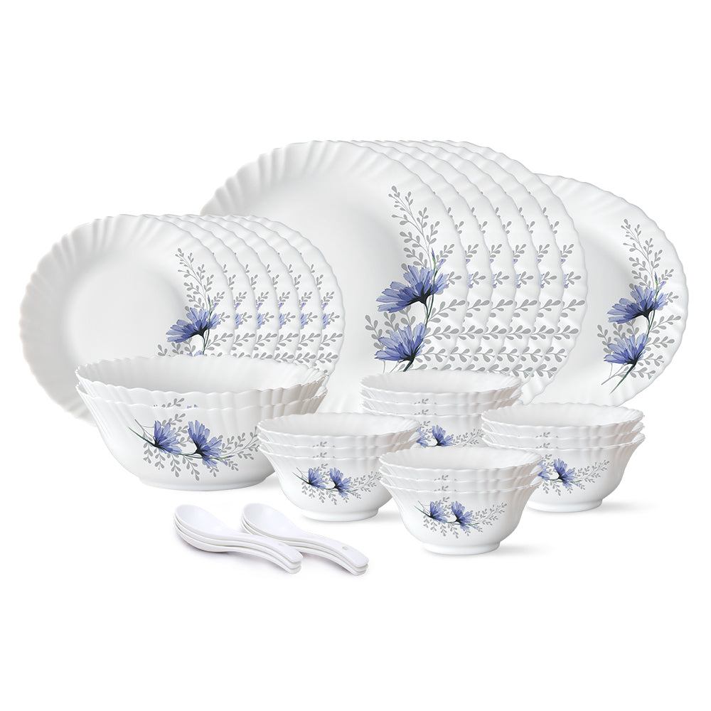 Larah by Borosil, Bellflower Dinner Set 33 pc Set: Serves 6