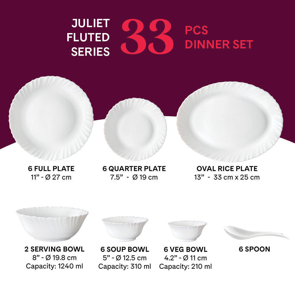 Larah by Borosil Juliet Dinner Set 33 pc Set: Serves 6