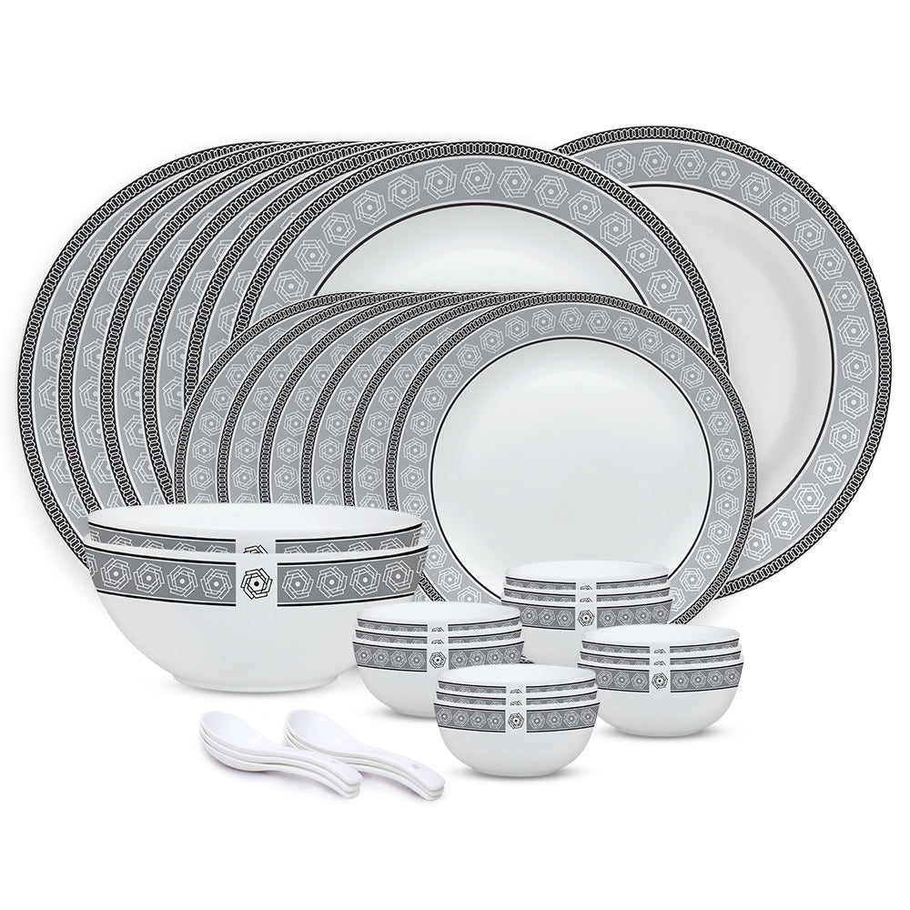 Larah by Borosil, Noor Dinner Set 33 pc Set: Serves 6