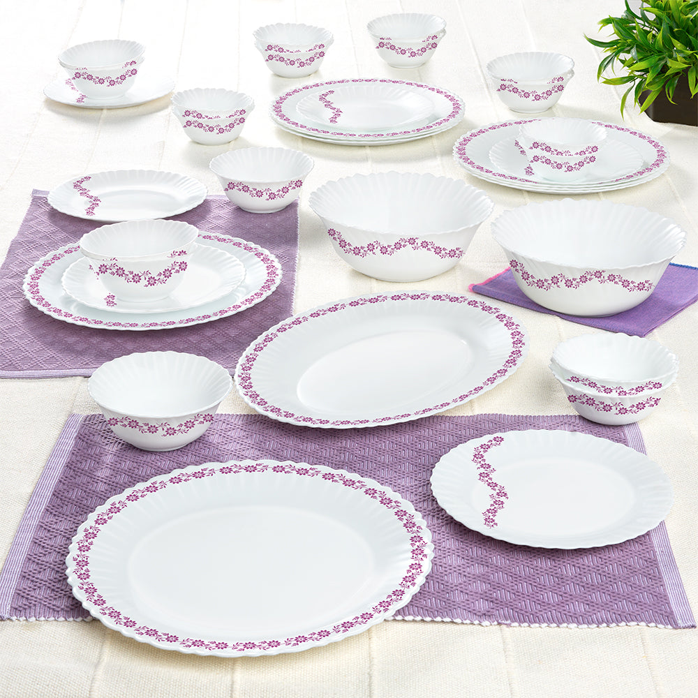 Larah by Borosil, Lilac Dinner Set 33 pc Set: Serves 6