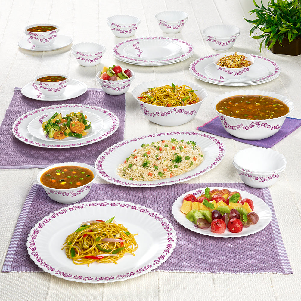 Larah by Borosil, Lilac Dinner Set 33 pc Set: Serves 6